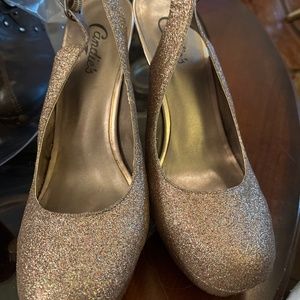 Candies Rose Gold Glitter Slingback Heels Women